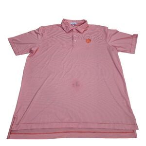 Peter Millar Clemson Tigers Polo Shirt Men XL Orange White Stripe Summer Comfort